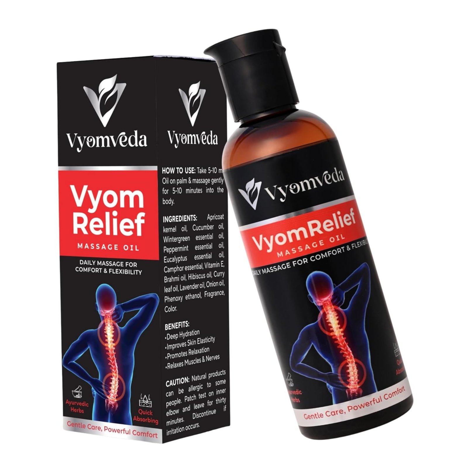 VyomRelief Ayurvedic massage oil, 100 ml, with retail carton